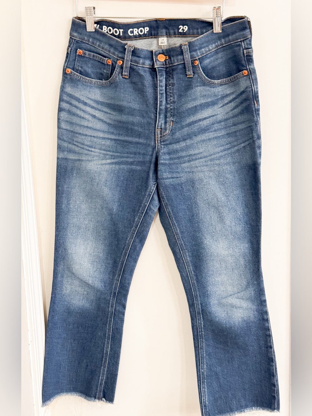J. Crew Women’s Denim Boot Cut Jeans Raw Hem Cropped in Medium Wash
